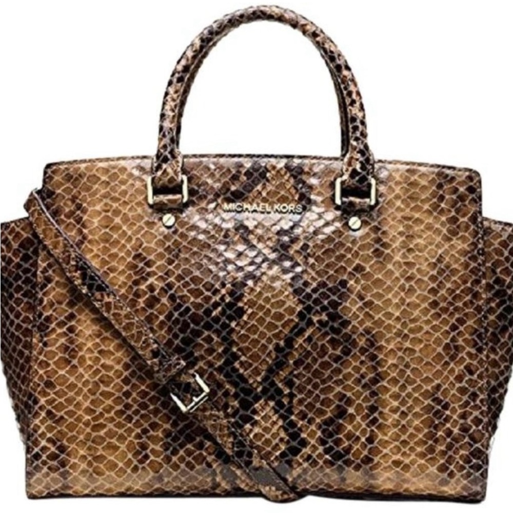 Michael Kors Selma Large Snake Embossed Tote Sand